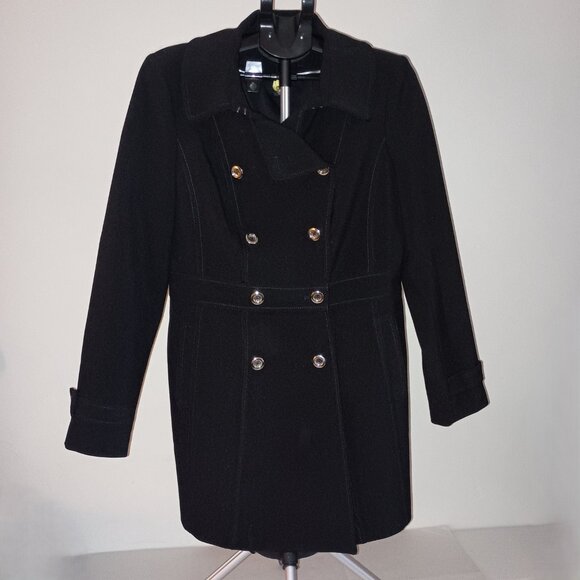 White House Black Market Black Double-Breasted Trench Coat Women’s Large EUC - Picture 16 of 16